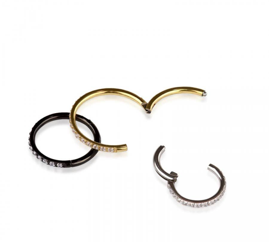 316L SS SIDE CZ HINGED SEGMENT RING FOR SEPTUM,HELIX, TRAGUS