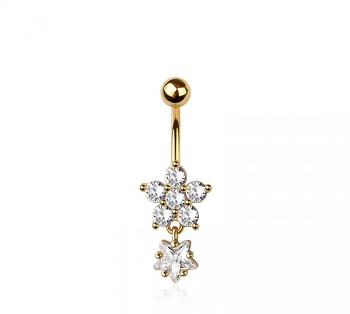 316L SURGICAL STEEL MULTI CZ 5 PETALS FLOWER WITH FLOWER DAN