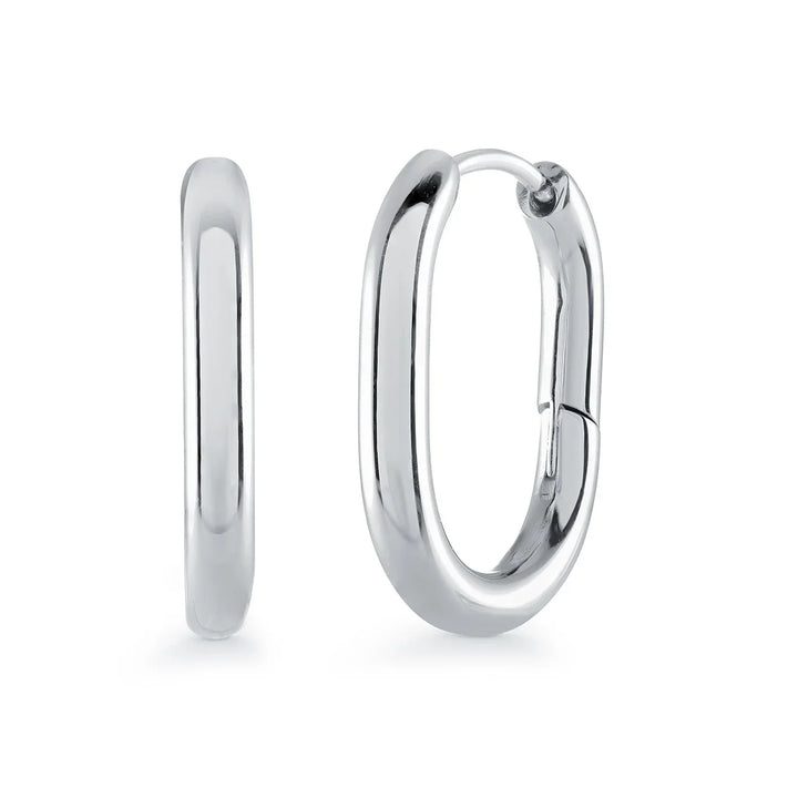 S.STEEL 12MM-OVAL HOOP-EARRINGS