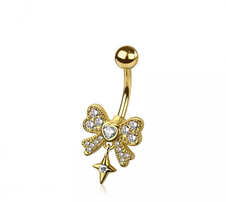 316L SURGICAL STEEL MULTI CZ RIBBON HEART STAR DANGLE BELLY