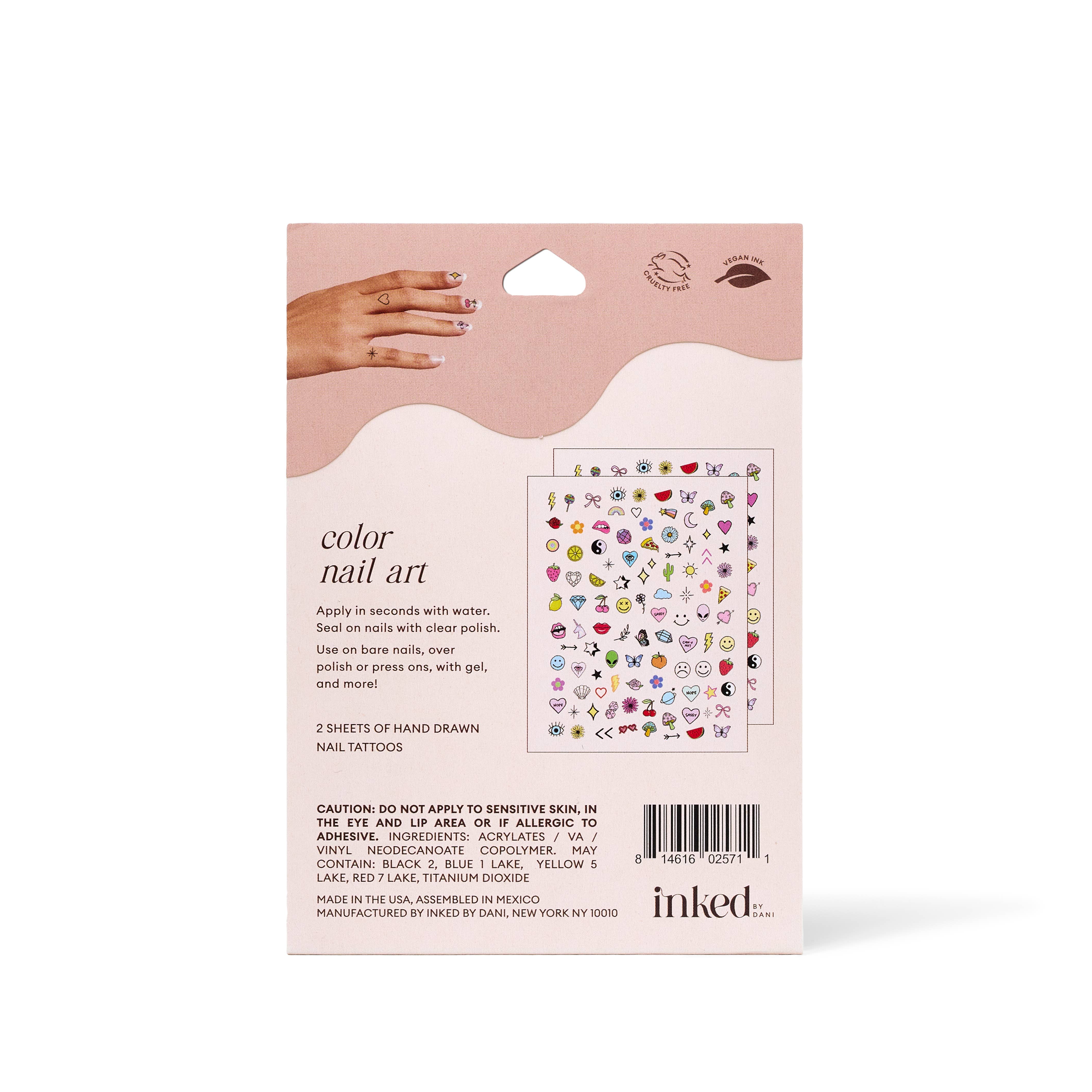 Color Nail Art Temporary Tattoo Pack